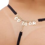 Calcinha Fio Dental Renda Preta Palavras Strass Tallyta - Imagem 15