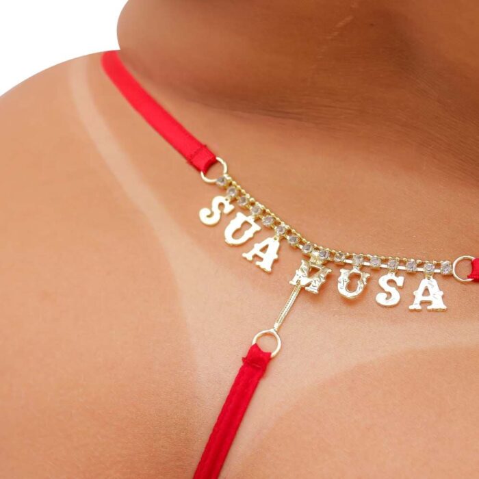 Calinha Fio Dental Plus Size Vermelha com escritas Strass - Imagem 5