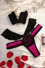 Calcinha sexy de luxo com sainha de renda e microfibra colorida por baixo na cor inveja - Imagem 3