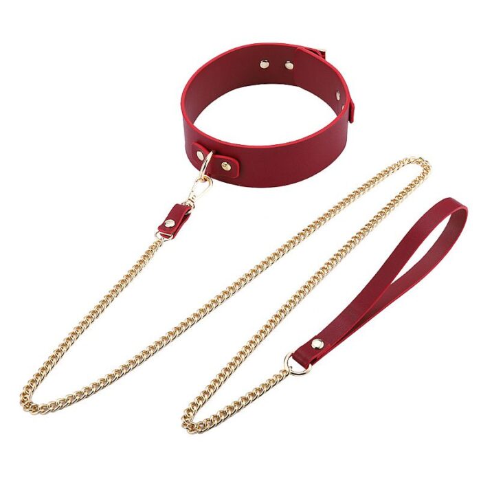 kit Thierry Bolsa de Bondage com algemas e coleira com corrente na cor vinho - Imagem 3