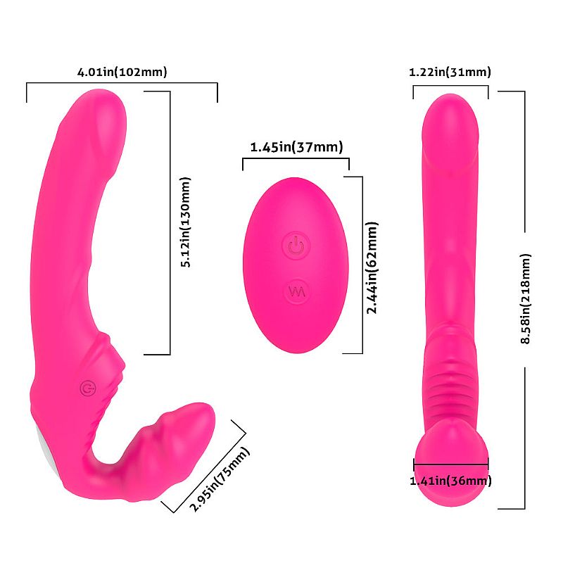 Nana-rct - Strap on recarregável sem cinta, Vibrador de Ponto G Duplo em silicone 9 de vibrações controle remoto sem fio - Imagem 5