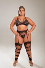 Conjunto preto plus size sem bojo calcinha fio - Imagem 2
