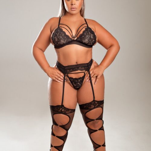Alternative view of Conjunto preto plus size sem bojo calcinha fio