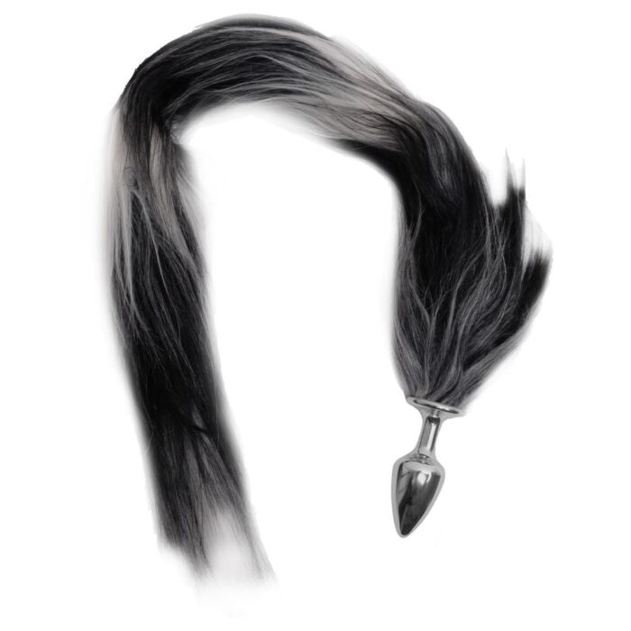 Plug Anal pequeno Metal Cor Cromado Rabo Degradê preto Hard Metal - Imagem 3