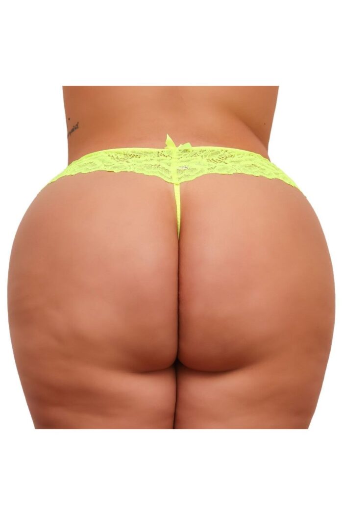 Calcinha Fio Dental Plus Size Tailandesa Amarelo Neon Luz Negra Bilha Escuro Tallyta - Imagem 2