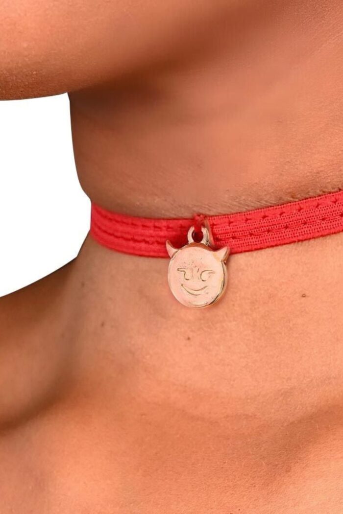 Calcinha Fio Dental Fetiche Vermelha Vem matar minha fome com chocker - Imagem 3