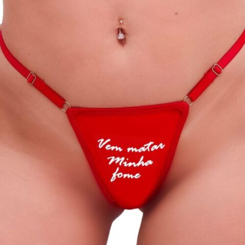 Calcinha Fio Dental Fetiche Vermelha Vem matar minha fome com chocker