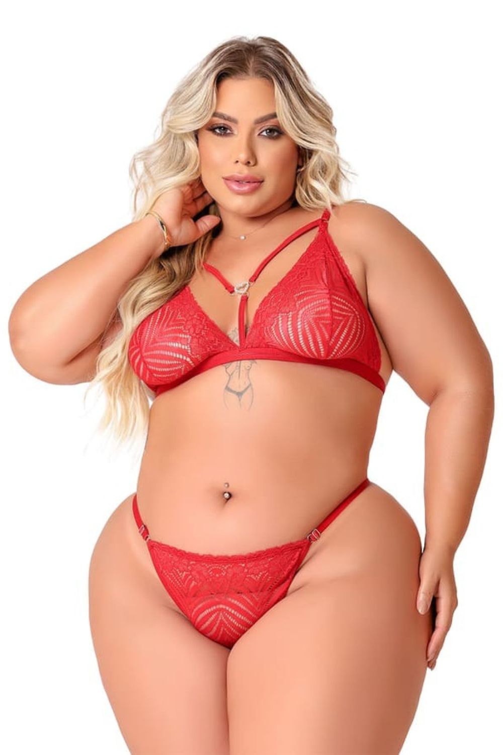Conjunto vermelho cinderela plus rendando com strappy - Imagem 2