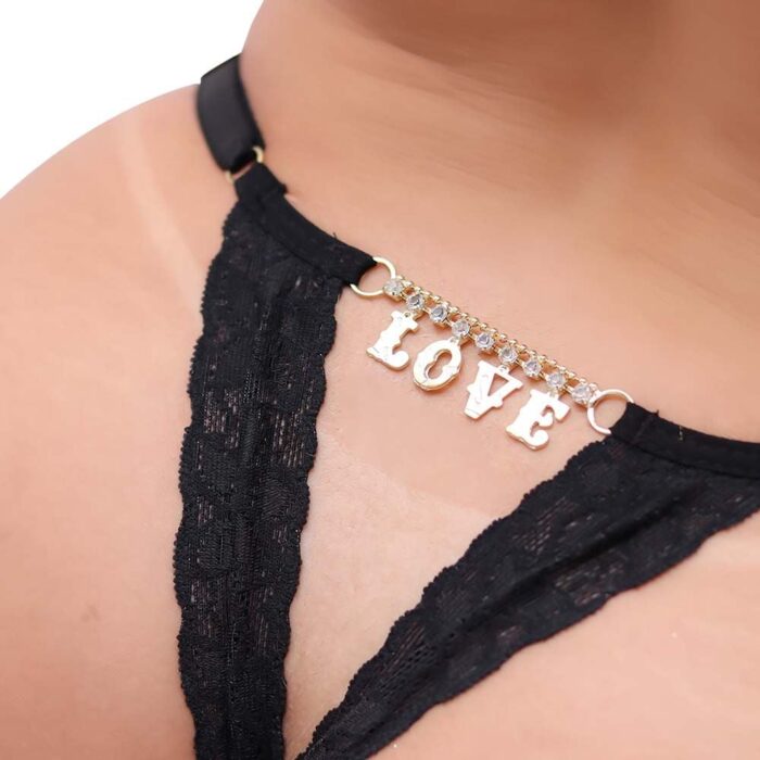 Calcinha Fio Dental Gis Preta com Palavras Strass Tallyta - Imagem 10