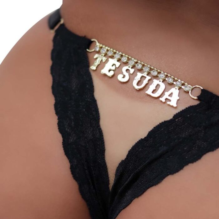 Calcinha Fio Dental Gis Preta com Palavras Strass Tallyta - Imagem 14