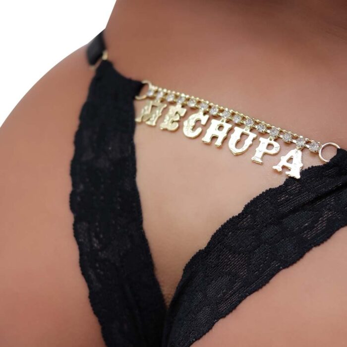 Calcinha Fio Dental Gis Preta com Palavras Strass Tallyta - Imagem 18