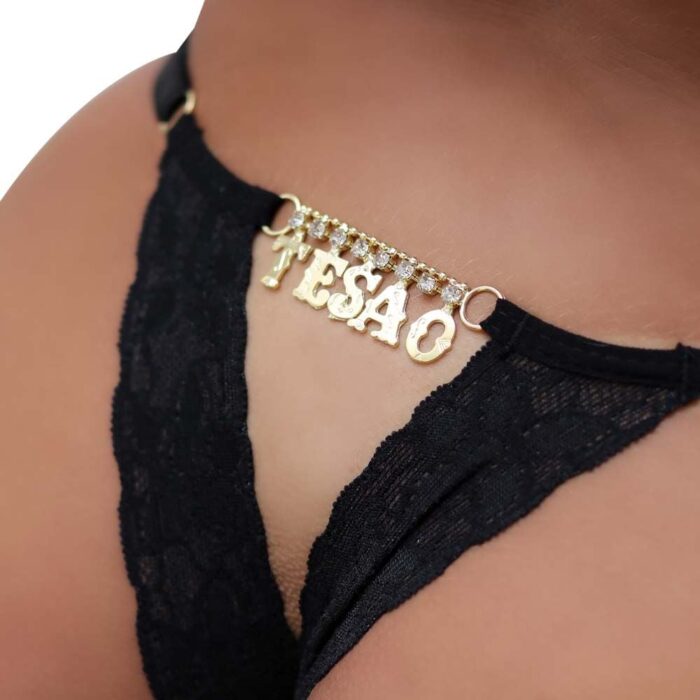 Calcinha Fio Dental Gis Preta com Palavras Strass Tallyta - Imagem 24