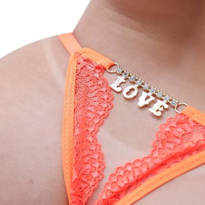 Calcinha Fio Dental Gis Laranja Neon com Palavras Strass - Imagem 18