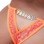 Calcinha Fio Dental Gis Laranja Neon com Palavras Strass - Imagem 17