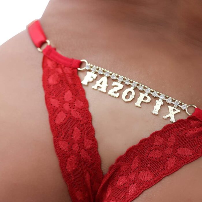 Calcinha Fio Dental Gis Vermelha Palavras Strass - Imagem 10