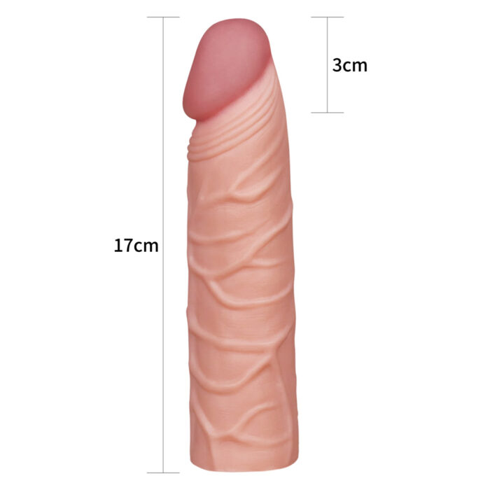 Capa Peniana Extensora para aumento instantâneo em cyberskin 17Cm Bege Lovetoy X-Tra - Imagem 5