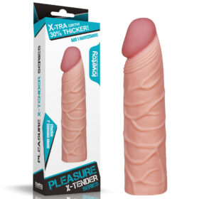 Capa Peniana Extensora para aumento instantâneo em cyberskin 17Cm Bege Lovetoy X-Tra