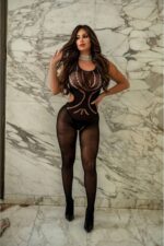 Bodystocking Macacão Sensual com Abertura Íntima sem Mangas