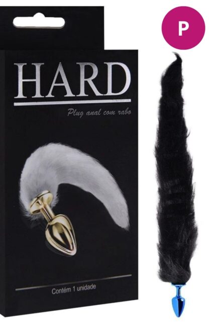 Plug Anal pequeno feito em Metal Azul com Rabo Longo Preto - Hard