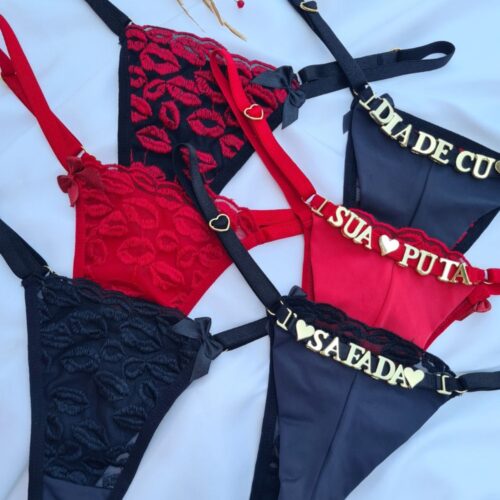 Calcinha fio personalizável tule beijo duplo