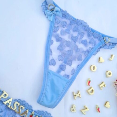 Alternative view of Calcinha Azul místico fio personalizável borboleta tule coração