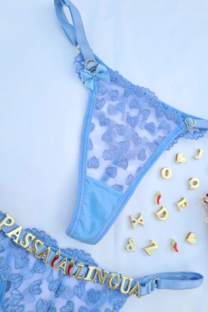 Calcinha Azul místico fio personalizável borboleta tule coração - Imagem 2