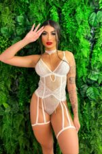 Body branco sem bojo com ligas e persex, perola nas costas - Imagem 3