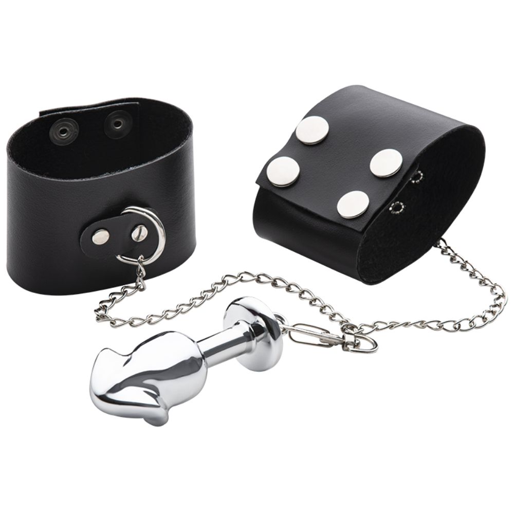 Lite Plug Prata Pênis com Correntes e Algema - Imagem 2