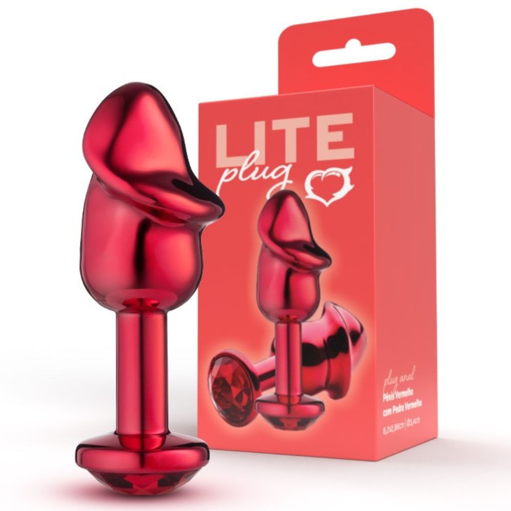 Lite Plug anal Vermelho Pênis com Pedra Vermelha