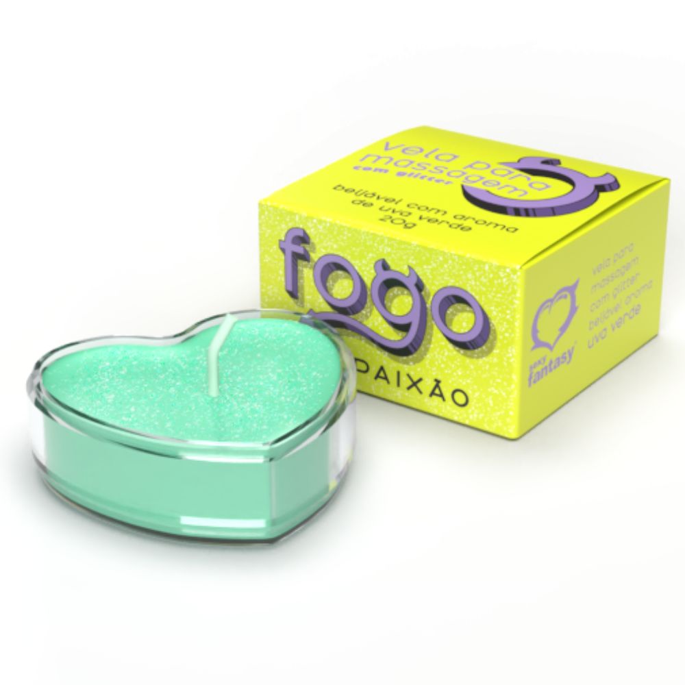 Vela Fogo da Paixão Com Glitter Aroma Uva Verde