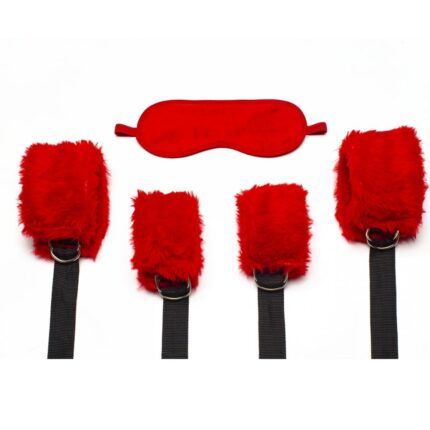 Kit Bondage Vermelha com 04 amarras reguláveis e uma venda