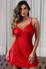 Camisola vermelha de cetim com detalhe em renda - Lingerie garota veneno - Imagem 2