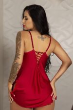 Camisola vermelha sexy com detalhe em fita de cetim - Imagem 5