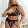 Fantasia erótica menina veneno plus size top e calcinha sensual com cinta liga