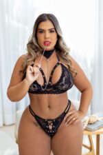 Fantasia erótica menina veneno plus size top e calcinha sensual com cinta liga - Imagem 3