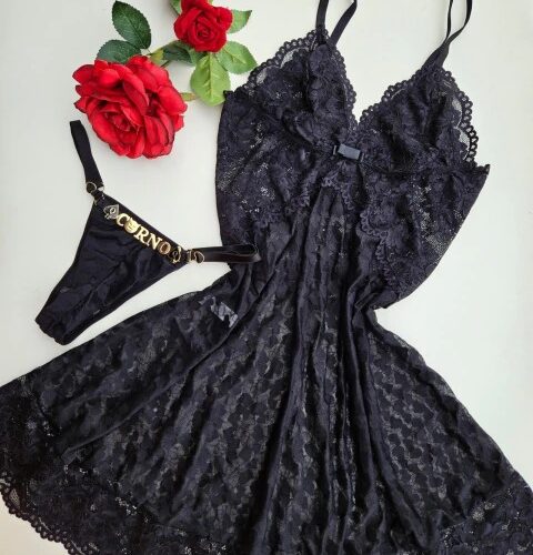 Camisola preta em tule deisy com fio personalizável