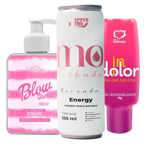 Kit com Energético Estimulante Revoada Blow Girl Gel Beijável e InDolor Dessensibilizante