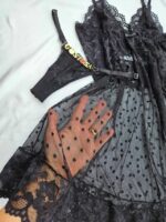 Camisola preta em tule coraçãozinho com fio personalizável - Imagem 2