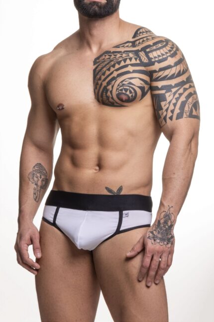 Cueca em suplex slip frente e atras Jockstrap preto e branco