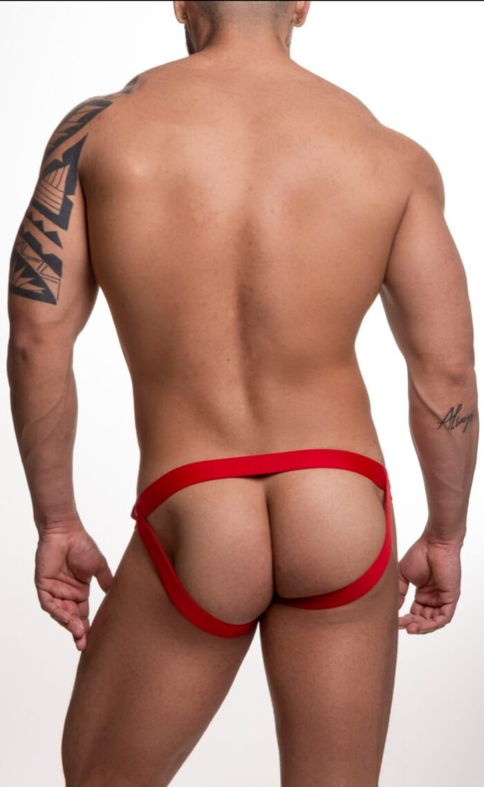 Cueca Jockstrap em suplex vermelho com elastico duplo frontal aberto - Imagem 2