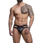 Cueca Jock em suplex preto com elástico duplo frontal aberto