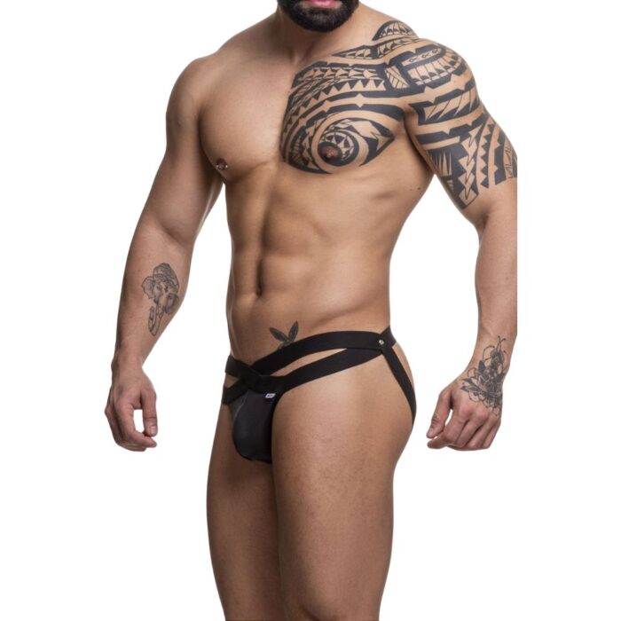 Cueca Jock em suplex preto com elástico duplo frontal aberto - Imagem 2