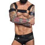 Conjunto cueca preto em couro sintético e tule com harness detalhe em metal - Imagem 2