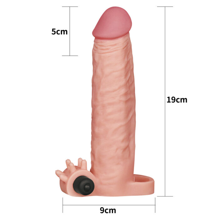 Capa peniana com extensor de 5 cm e anel para escroto, estimulador de clitóris e cápsula vibratória - lovetoy - Imagem 5