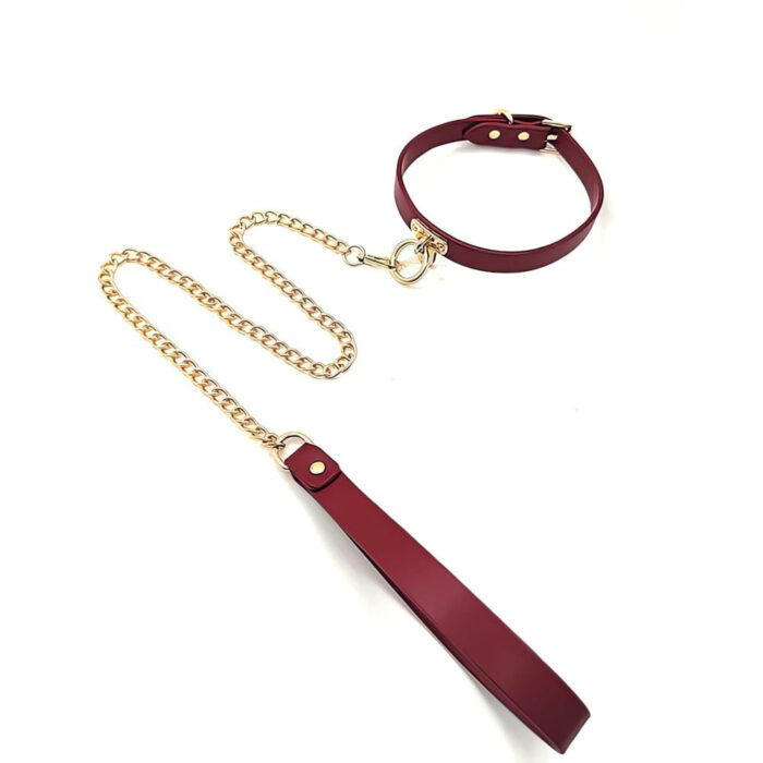Coleira Bondage em Couro com Fecho em Metal e Corrente de Tração - Imagem 4