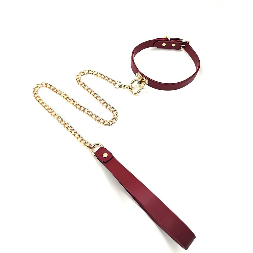 Coleira Bondage em Couro com Fecho em Metal e Corrente de Tração - Imagem 4