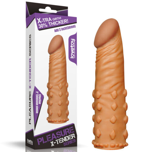 Capa peniana marrom feita em cyberskin lovetoy pleasure x-tender
