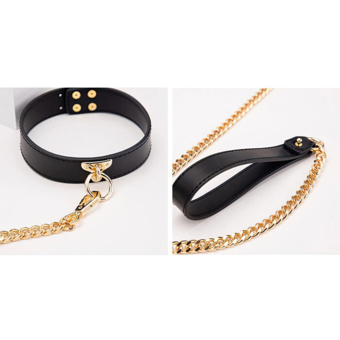 Coleira Bondage em Couro com Fecho em Metal e Corrente de Tração - Imagem 3