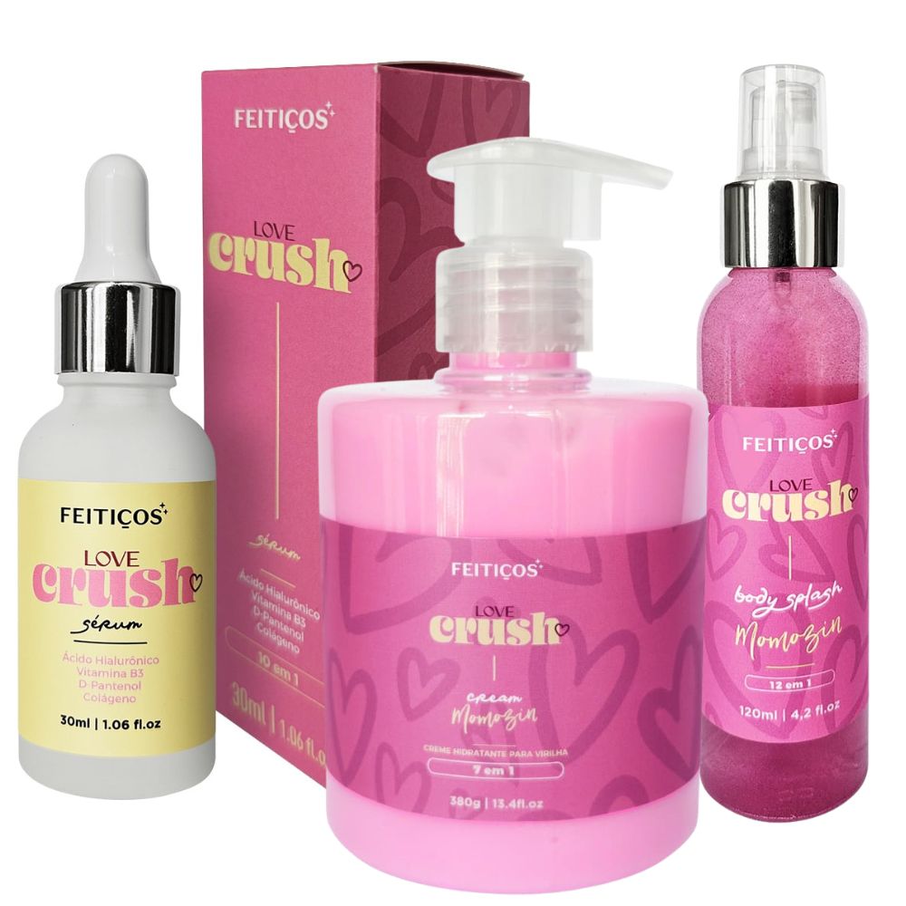 Kit Love Crush Intense com Hidratante Virilha Body Splash Sérum 10 Em 1
