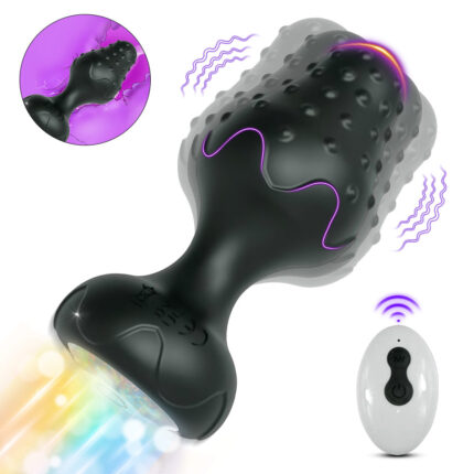 Plug Anal em Silicone Preto com 10 Modos de Vibração,Luz de Led e Controle Remoto sem Fio ou Cotrole de toque